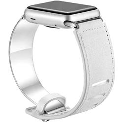 fastgo Compatible for Apple Watch Bands 38mm 40mm 42mm 44mm, Leather Stainless Steel Cuff Bracelet Strap Compatible for Iwatch Series 4 3 2 1 Women Girl Female Adjustable