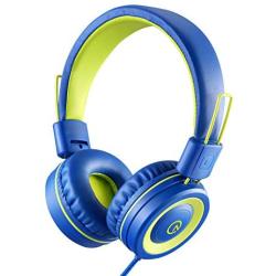 Kids Headphones - noot products K12 Foldable Stereo Tangle-Free 3.5mm Jack Wired Cord On-Ear Headset for Children/Teens/Boys/Girls/Smartphones/School/Kindle/Airplane Travel/Plane/Tablet (Blue/Lime)