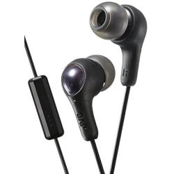 BLACK GUMY In ear earbuds with stay fit ear tips and MIC.  Wired 3.3ft colored cord cable with headphone jack.  Small, medium, and large ear tip earpieces included.  JVC GUMY HAFX7MB