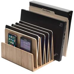 MobileVision Bamboo Device Organizer for Smartphones, Tablets and Laptops, 7 Slots with Extra Wide Slots for Laptops