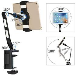 Suptek Aluminum Tablet Desk Mount Stand 360° Flexible Cell Phone Holder for iPad, iPhone, Samsung, Asus and More 4.7-11 inch Devices, Good for Bed, Kitchen, Office (YF208B)