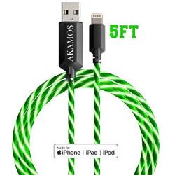 Light up iPhone Charger {MFI Apple Certified} AKAMOS 5ft LED iPhone Charger with Flowing led, USB to Lightning Cable with Quick Charge, Compatible with Phone11/11pro Max/XR/8/8Plus/7/6(Flowing Green)