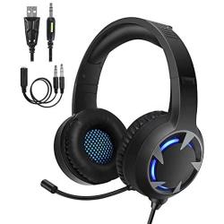 Turnraise Stereo Gaming Headset for PS4,PC,Xbox One Controller,Over-Ear Headphones with Noise Cancelling Soft Memory Ear Pads, LED Light,Bass Sound,Compatible for,Laptop,Tablet,Smartphone