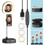 CameCosy Selfie LED Light with Tripod Stand +Foldable Beauty Mirror+Cell Phone Holder, Adjustable Brightness Fill Light for Makeup/Camera Video/YouTube, Compatible with iPhone/Android.-Black