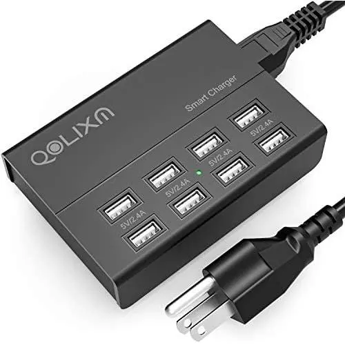 USB Charger, QOLIXM 8 Ports Charging Station (50W/10A) Multi Port USB Charger Hub Tablets & Multiple USB Devices USB Charger, QOLIXM 8 Ports Charging Station (50W/10A) Multi Port USB Charger Hub Tablets & Multiple USB Devices