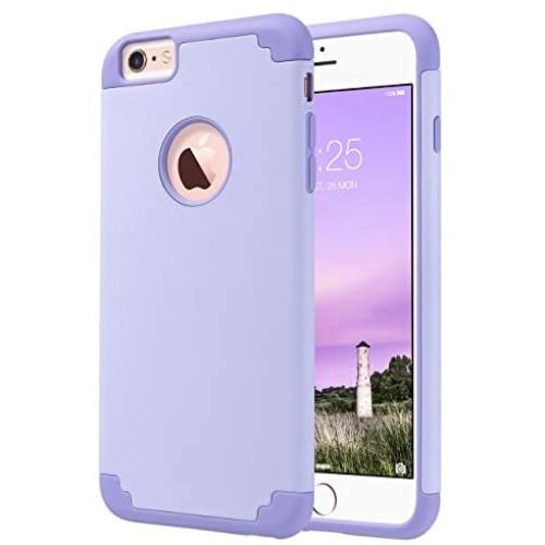 ULAK iPhone 6S Case Silicone,iPhone 6 Case, Slim Dual Layer Soft Silicone & Hard Back Cover Bumper Protective Shock-Absorption & Skid-Proof Anti-Scratch Case for Apple iPhone 6/6S 4.7-Lavender/Purple