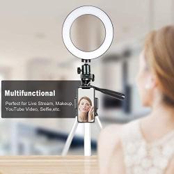 GLCON Selfie Ring Light with Tripod Stand for Live Stream - LED Ring Light with Cell Phone Holder for iPhone Samsung Android - Dimmable Makeup Light with 3 Light Mode 10 Level Brightness for YouTube