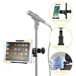 Moukey Mmsph-1 Mic Stand Tablet Holder, iPad Mount, Phone Holder for Microphone Music Stand, Car Headrest iPad Mount suitable for Smartphones Apple Samsung Galaxy Surface Pro/Book iPhone XR/XS/MAX/X/8