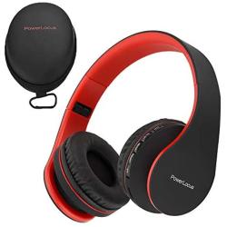 PowerLocus Wireless Bluetooth Over-Ear Stereo Foldable Headphones, Wired Headsets with Built-in Microphone for iPhone, Samsung, LG, iPad (Black/Red)