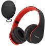 PowerLocus Wireless Bluetooth Over-Ear Stereo Foldable Headphones, Wired Headsets with Built-in Microphone for iPhone, Samsung, LG, iPad (Black/Red)