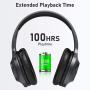 LETSCOM Bluetooth Headphones, 100 Hours Playtime Bluetooth 5.0 Headphones Over Ear with Deep Bass, Hi-Fi Sound and Soft Earpads, Built-in Mic, Wired/Wireless Headset for Home Office-Gray