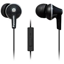 Panasonic ErgoFit Earbud Headphones with Microphone and Call Controller Compatible with iPhone, Android and Blackberry - RP-TCM125-K - In-Ear (Black), Earpads S/M/L