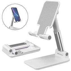 Foldable Cell Phone Stand Holder Adjustable Cell Phone Stand for Desk Compatible with iPhone 10 11 X Xr Xs max All Mini Samsung Galaxy ipad Smartphones Tablets（White）