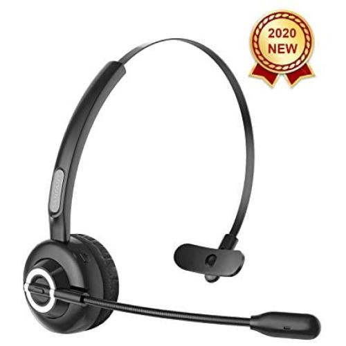 Bluetooth Headset, Newest V5.0 Sanfant Trucker Bluetooth Headset with Mic Noise Canceling & Flexible, 18-hrs Talk Time Office Wireless Headset, On-Ear Car Headset for Cell Phone/PC/Office/Car(Black)