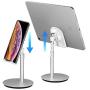 Cell Phone Stand, Tablet Holder, SAIJI Height Adjustable Aluminum Mount Dock, Compatible with iPhone Samsung Cell Phone, Tablet, iPad, Nintendo Switch, Kindle, Up to 10 Inch Screen (Sliver) …