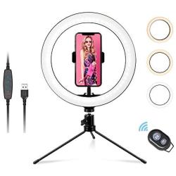 Selfie Ring Light with Stand and Phone Holder,10.2" Desktop Dimmable LED Circle Lights with Tripod, Bluetooth Remote Shutter Ringlight for Live Stream/Makeup/Reels/Likee/YouTube Video/Photography/Vlog