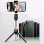 Selfie Stick and Tripod 2 in 1, Height Telescopic Tripod Stand and Angle Adjustable Phones Holder, Wireless Remote to Get Selfie at Home or Travel (Black)