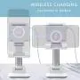 Wireless Charging Cell Phone Stand, Mini Foldable Adjustable Phone Holder, Bed Desk Tablet Mount (White) Wireless Charging Cell Phone Stand, Mini Foldable Adjustable Phone Holder, Bed Desk Tablet Mount (White)