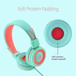 Kids Headphones - noot products K11 Foldable Stereo Tangle-Free 3.5mm Jack Wired Cord On-Ear Headset for Children/Teens/Girls/Boys/Smartphones/School/Kindle/Airplane/Plane/Tablet (Mint/Coral)