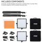 Fovitec - Portable 2-Light 600 LED Daylight Panel Kit for Video & Photo with DMX, V-Lock Mount, Case, and Stands