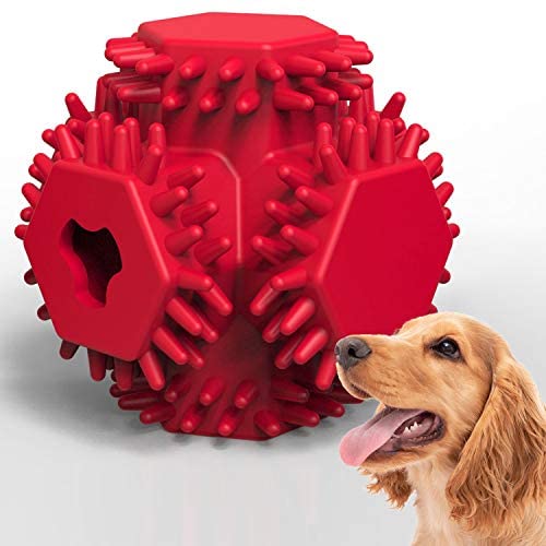 HAOPINSH Dog Treat Toy, Durable Dog Rubber Ball Dispenser Dog Chew Toys Almost Indestructible Interactive Dog Treat Ball for Large Breed Medium Dogs Teeth Cleaning Chewing Playing IQ Training