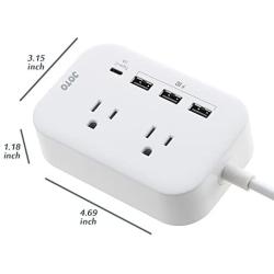 JOTO 2 Outlet Surge Protector Power Strip with USB Smart Charger (4 Port,5V 7.4A),with Type C Charging Port, 6.6ft Long Cord Extension, Home Office Desk Nightstand Travel Charger Station -White