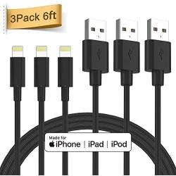 iPhone Charger Cable - Quntis 3Pack 6ft Lightning to USB A Certified Charger Cord Compatible with iPhone Xs Max XR X 8 Plus 7 Plus 6s Plus 5s SE iPad Pro iPod Airpods and More - Black