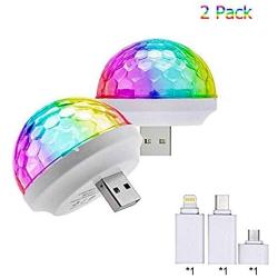 YOJOHUA 2PCS LED Car USB Atmosphere Light, USB Disco Ball Party Mushroom Light Mini Portable Strobe Lights for Kids Birthday Parties Stage DJ Lighting Disco Decoration (with Adapter)