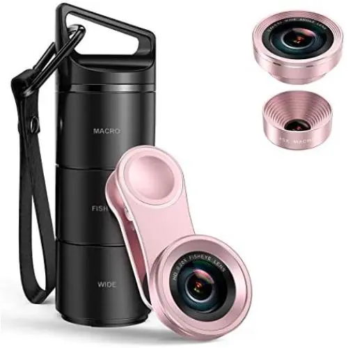 Criacr Phone Camera Lens, 3 in 1 Cell Phone Lens Kit for iPhone, Samsung, 180°Fisheye Lens, 0.6X Wide Angle Lens, 15X Macro Lens, for iPhone 7 Plus, 8, and Most Smartphones(Rose Gold) Criacr Phone Camera Lens, 3 in 1 Cell Phone Lens Kit for iPhone, Samsung, 180°Fisheye Lens, 0.6X Wide Angle Lens, 15X Macro Lens, for iPhone 7 Plus, 8, and Most Smartphones(Rose Gold)