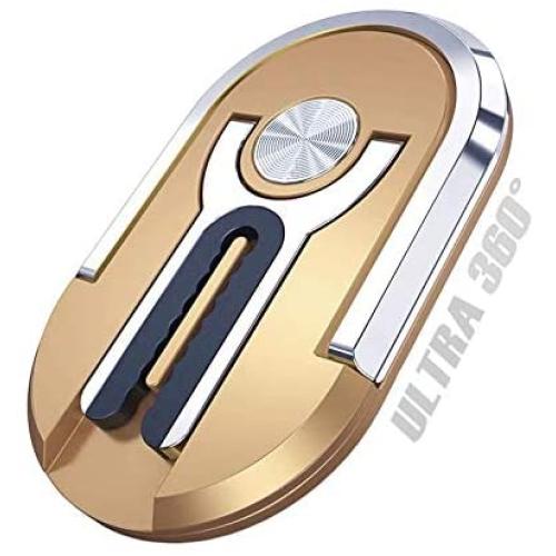 Ultra 360 Phone Mount and Stand by PeekOfUnique, 3-in-1 Design, Car Mount, Fold Out Kickstand, Phone Holder Grip Ring - Official Product (Gold)