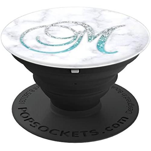 Light Blue Initial Letter M On White Marbled Design PopSockets Grip and Stand for Phones and Tablets
