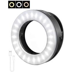 ELEGIANT Selfie Ring Light, Clip-on Selfie Light with 40 LED & 4 Light Modes Rechargeable Portable Circle Light for Phone Laptop iPad YouTube Vlogging TikTok Photography Video Makeup (Black)