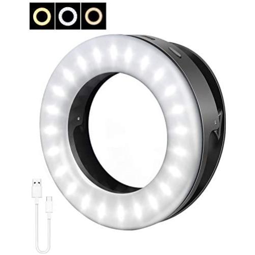 ELEGIANT Selfie Ring Light, Clip-on Selfie Light with 40 LED & 4 Light Modes Rechargeable Portable Circle Light for Phone Laptop iPad YouTube Vlogging TikTok Photography Video Makeup (Black)
