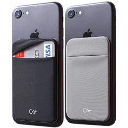 CA+ [Two] Stretch Card Sleeves Stick On Wallet for Cell Phone Card Holder Adhesive Sticker ID Credit Card Holder for Back of Phone (Black + Grey)