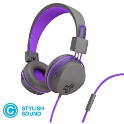 JLab Audio Neon Folding On-Ear Headphones | Wired Headphones | Tangle Free Cord | Noise Isolation | 40mm Neodymium Drivers | C3 Sound (Crystal Clear Clarity) | Graphite / Purple