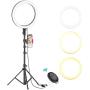 10" Selfie Ring Light with Tripod Stand & Phone Holder for Live Stream/Makeup, Dimmable Led Camera Beauty Ringlight for YouTube TikTok/Photography Compatible for iPhone and Android Phone(Upgraded)