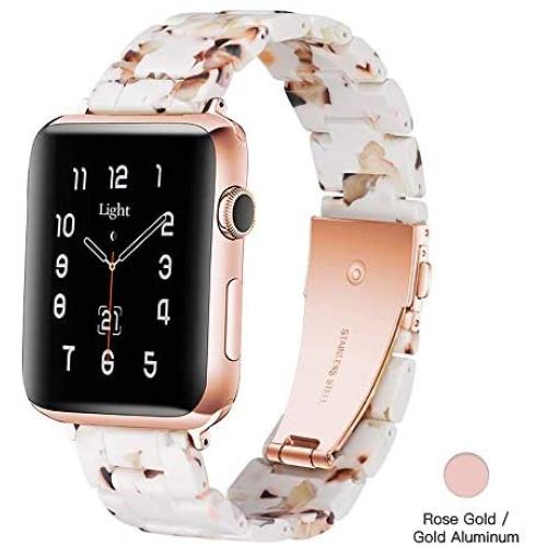 Light Apple Watch Band - Fashion Resin iWatch Band Bracelet Compatible with Copper Stainless Steel Buckle for Apple Watch Series 5 Series 4 Series 3 Series 2 Series1 (Nougat White, 38mm/40mm)