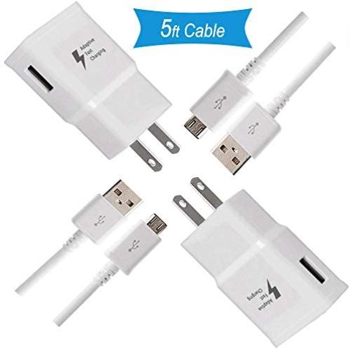 TT&C Adaptive Fast Wall Charger Adapter Galaxy S7 with Micro-USB Cable [ 5ft ] Compatible with Samsung Galaxy S7 S7 Edge J7 S6 S6 Edge S5 S4 Note 5 4 LG G2 G3 G4 (2 Pack)