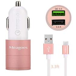 Fast USB C Car Charger, Meagoes Qualcomm Quick Charge 3.0 Rapid Charging Adapter Compatible for Samsung Galaxy S10/S9/S8, Note 10/9/8, A70/50/20, LG Stylo 6/5/4/ThinQ, Moto G Power - 3.3ft Type C Cord