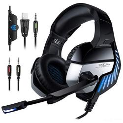 Mbuynow Gaming Headset K5 Pro, Stereo Gaming Headset with Microphone for Xbox One, PS4, PC, Switch, Smartphone with 7.1 Surround Sound, Noise Cancelling, Volume Control, LED Lights (2020 New Version)