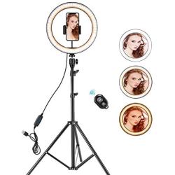 10" Ring Light with Adjustable Tripod Stand & Phone Holder 360° Rotation Angle 3 Light Modes 10 Brightness Level for Live Stream,Makeup,YouTube Video, Streaming, Selfie Photography