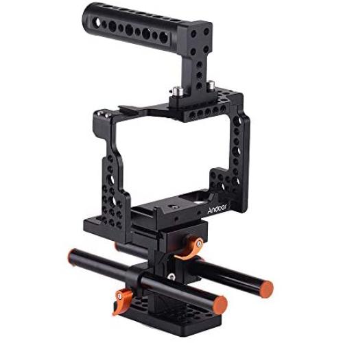Andoer Aluminum Alloy Camera Cage Stabilizer for Sony A7II/A7III/A7SII/A7M3/A7RII/A7RIII with Cold Shoe Mount and Top Handle and 15mm Rod Baseplate Andoer Aluminum Alloy Camera Cage Stabilizer for Sony A7II/A7III/A7SII/A7M3/A7RII/A7RIII with Cold Shoe Mount and Top Handle and 15mm Rod Baseplate