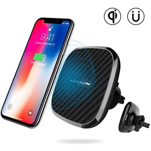 Nillkin Qi Wireless Car Charger - Magnetic Wireless Charger Car Mount, 10W Fast Charging Air Vent Phone Holder, Compatible for iPhone 11 Pro/XS/X/8 Plus,Samsung S10/S9/S8,Black