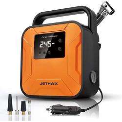 JETHAX Air Compressor Tire Inflator, 12V Portable Air Pump for Car Tires, Tire Pump with LED Light, Long Cable and Auto Shut Off Compatible with Car, Bicycle, Motorcycle, Balls, Inflatable Pool…