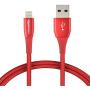 AmazonBasics Double Nylon Braided USB A Cable with Lightning Connector, Premium Collection, MFi Certified Apple iPhone Charger, 3 Foot, 2 Pack, Red