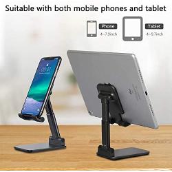 Cell Phone Stand,Nesyd Angle Height Adjustable Desktop Holder Tablet Stand Mobile Phone Mount for Desk Sturdy Aluminum Metal Stand Compatible with Mobile Phone/iPad/Kindle/Tablet (Black)