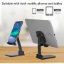 Cell Phone Stand,Nesyd Angle Height Adjustable Desktop Holder Tablet Stand Mobile Phone Mount for Desk Sturdy Aluminum Metal Stand Compatible with Mobile Phone/iPad/Kindle/Tablet (Black)