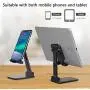 Cell Phone Stand,Nesyd Angle Height Adjustable Desktop Holder Tablet Stand Mobile Phone Mount for Desk Sturdy Aluminum Metal Stand Compatible with Mobile Phone/iPad/Kindle/Tablet (Black)