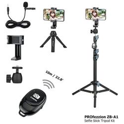 6 in 1 Smart Cell Phone Tripod Stand Kit with Extendable Tripod, Mini Tabletop Tripod, Flexible Phone Mount Holder, Bluetooth Wireless Remote and Lapel Lavalier Microphone for iPhone & Android Phone