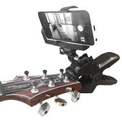 Guitar Headstock Cell Phone Clamp Clip Mount for Smartphones and Gopro Action Cameras ~ Close Up Home Music Recording - Also Work for Any Microphone Stand or Music Tripods